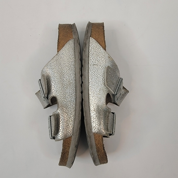 Birkenstock Birkis Sz 38 Arizona Sandals Silver Textured Double Buckle - Picture 4 of 8